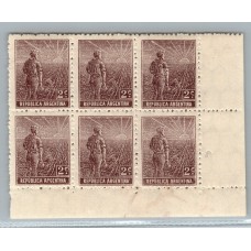 ARGENTINA 1912 GJ 339 LABRADOR BLOQUE DE 6 ESTAMPILLAS NUEVAS CON GOMA/MINT EL CUARTO SELLO CON VARIEDAD 